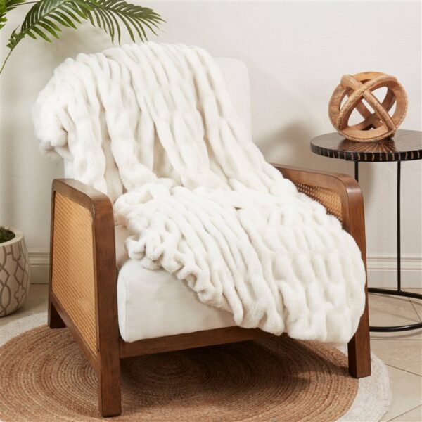 TH2830.BK5060B Ribbed Faux Fur Throw Blanket - Plush Polyester Throw