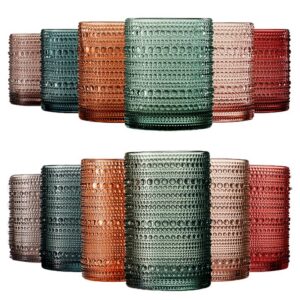 12 Hobnail Drinking Glasses Pastel Colored Beaded Set