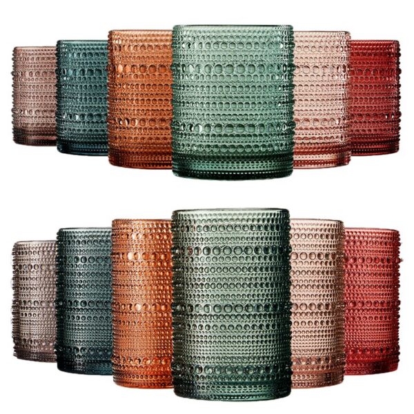 X0050U2G2V 12 Hobnail Drinking Glasses Pastel Colored Beaded Set